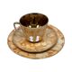 Ensemble de petit-déjeuner "Trio" de Chodzież – design marbré doré, époque PRL (années 1970).