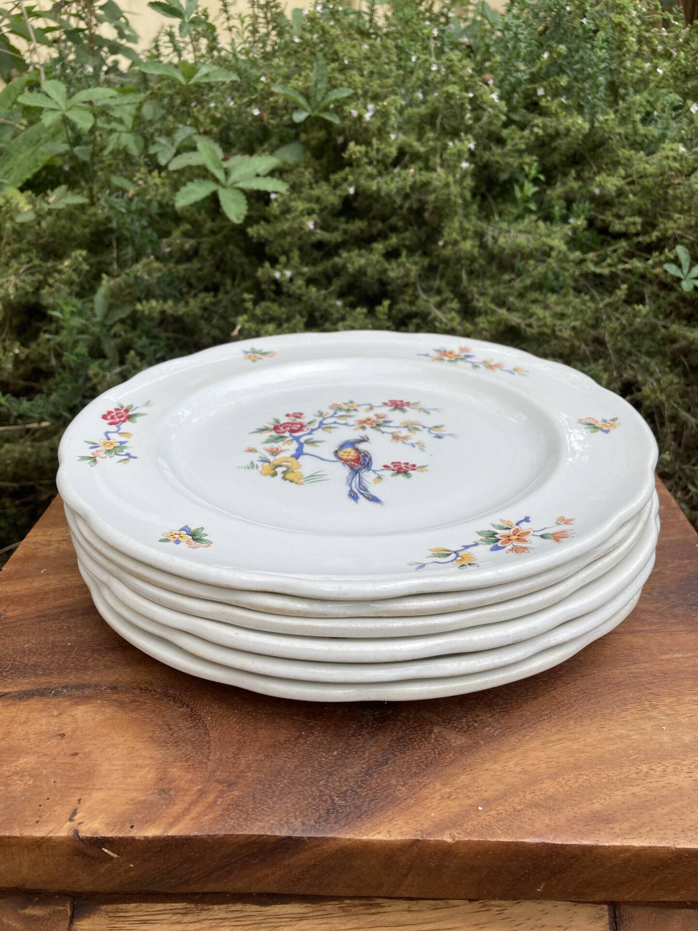 Flat plates with scalloped edges Sarreguemines bohemian chic
