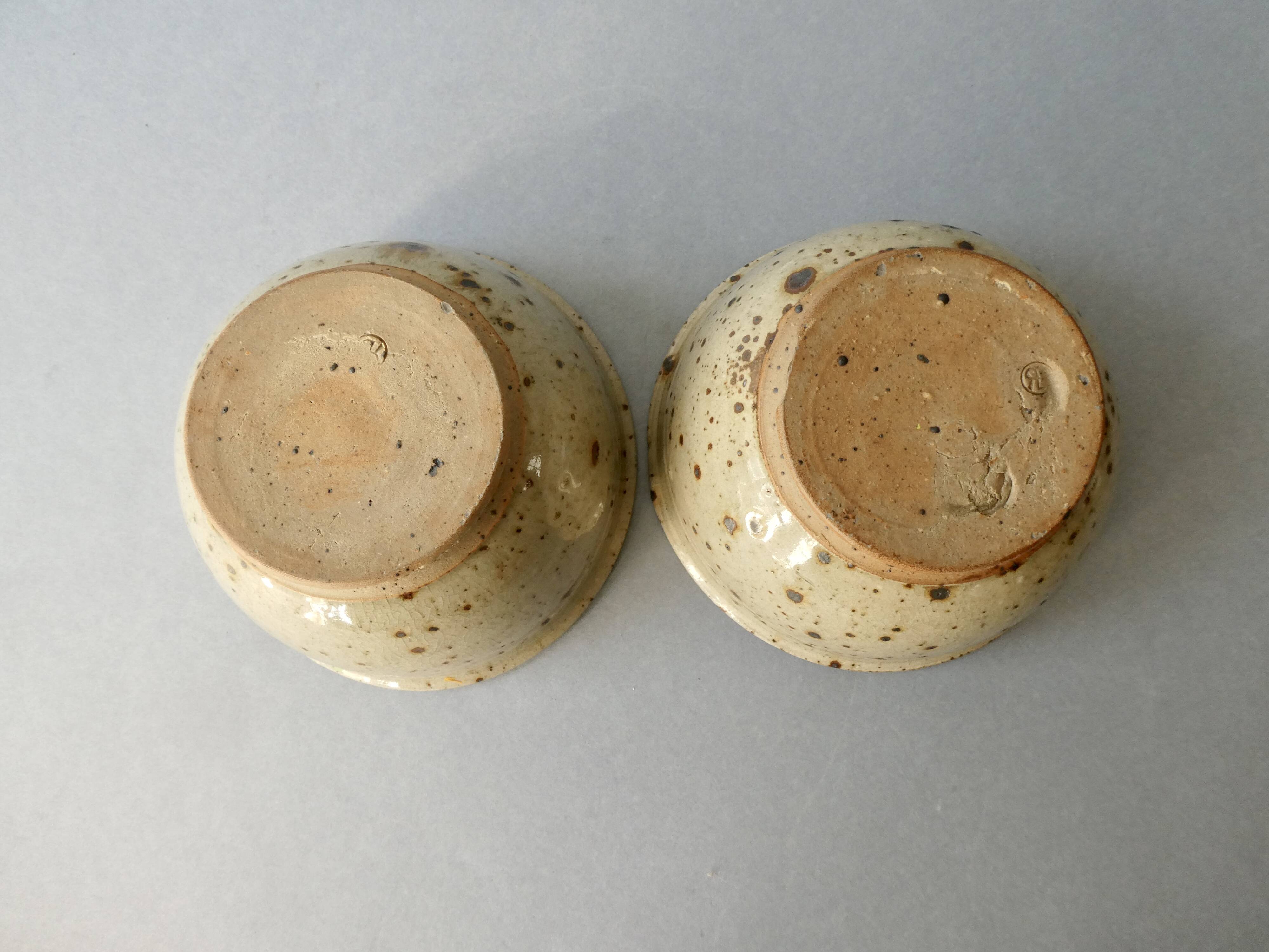 2 stoneware bowls signed, Rémi Bohnert, la Borne, 1970s