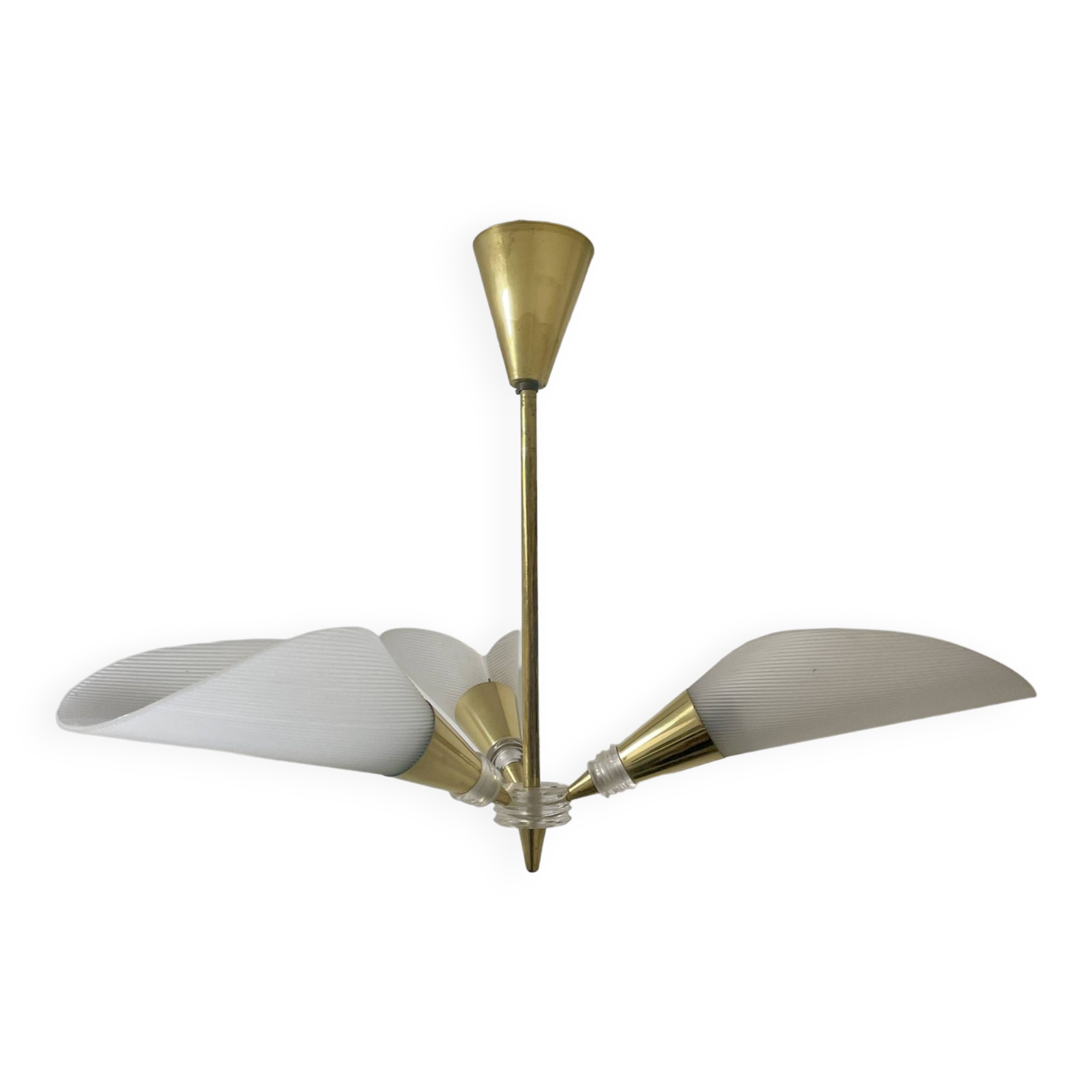 Vintage chandelier with plexiglass and brass cones