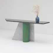 Lella et Massimo Vignelli — Console en ardoise et marbre “Ambiguità” 1983