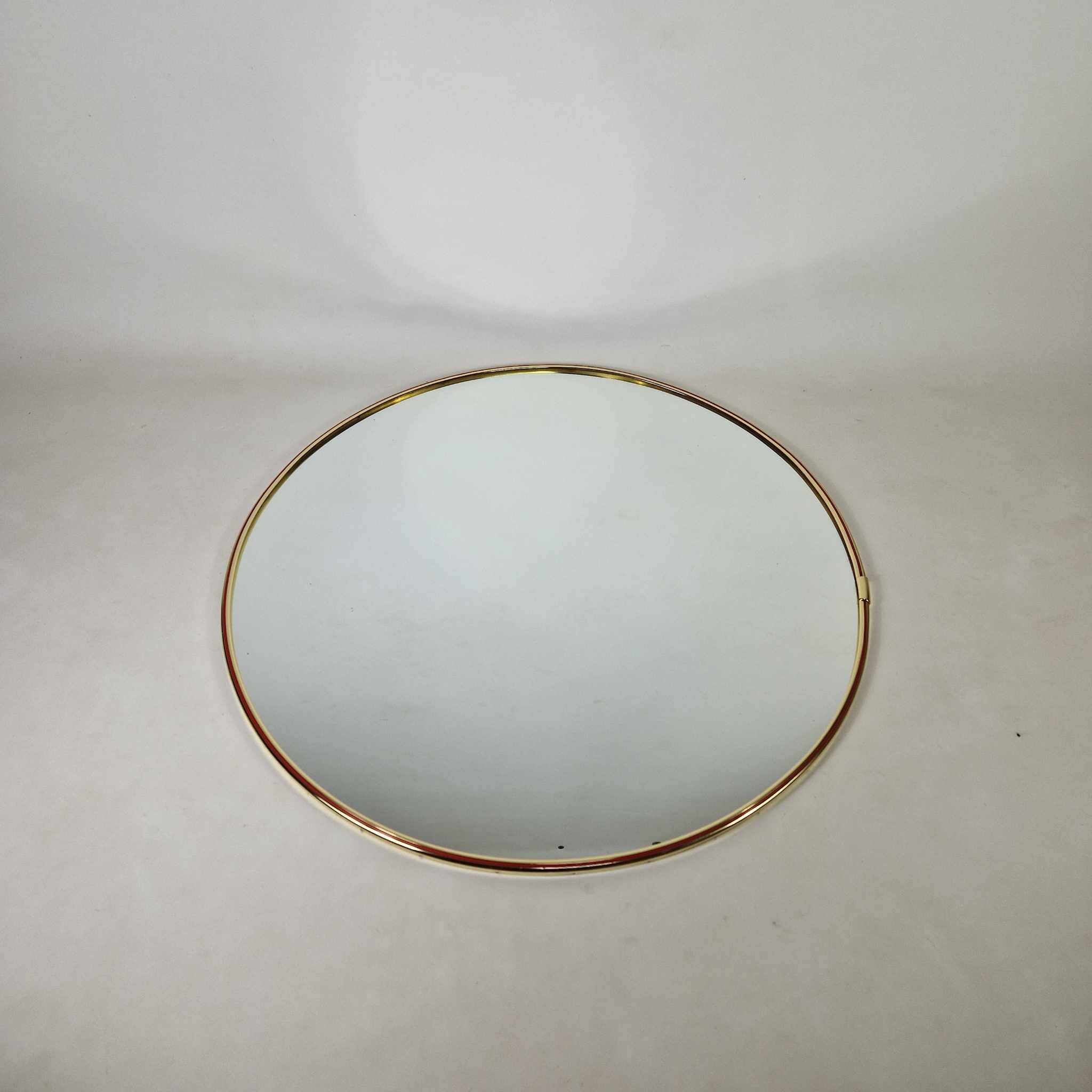 Grand miroir mural rond des années 60.