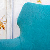 Pair of armchairs with wooden structure and padding covered in Italian fabric 50s