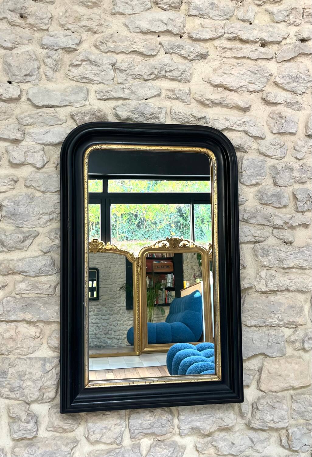 Antique Louis-Philippe black mirror, 75.5cm/48.5cm, trumeau style