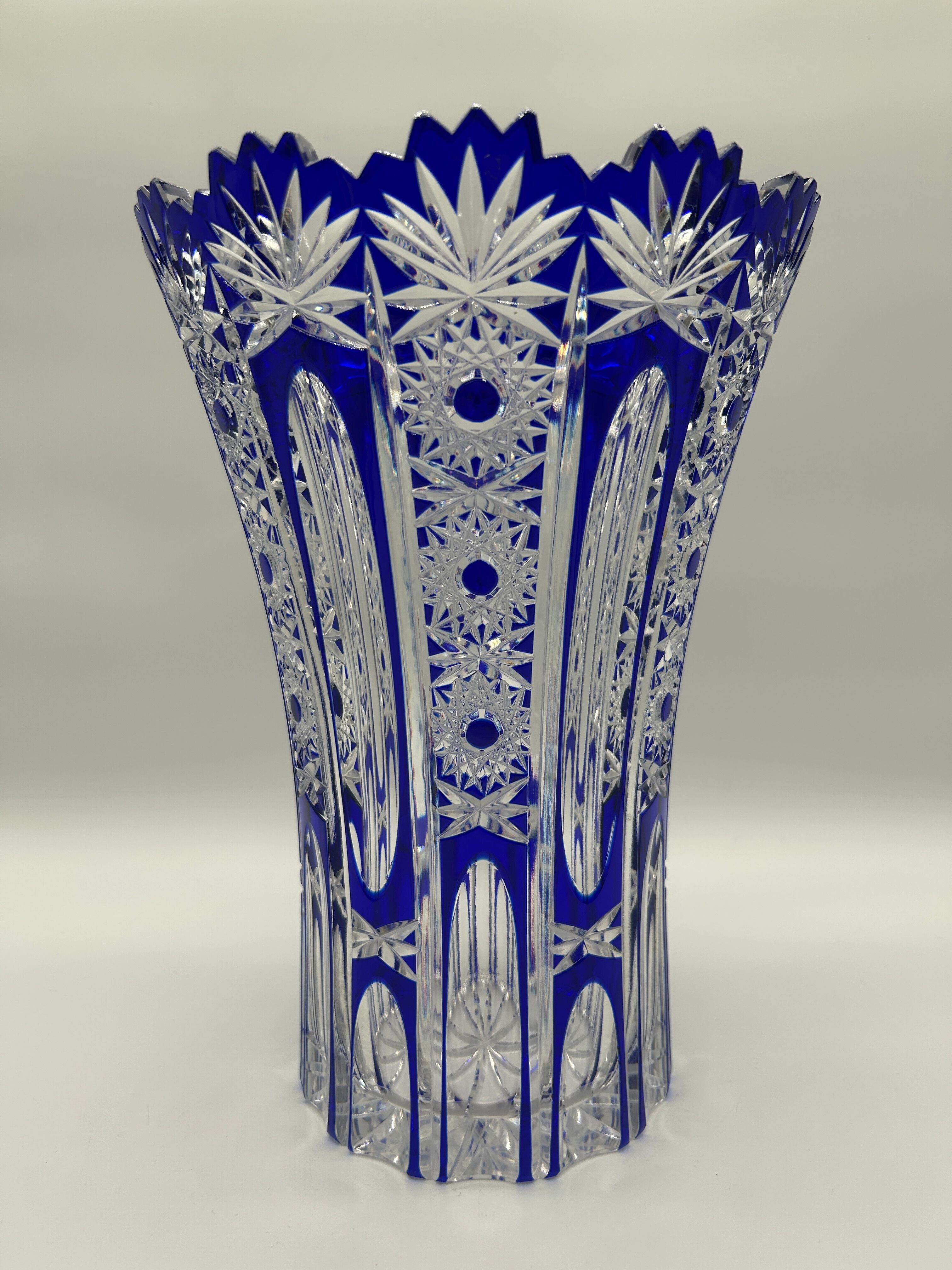 Superb richly cut Bohemian crystal vase