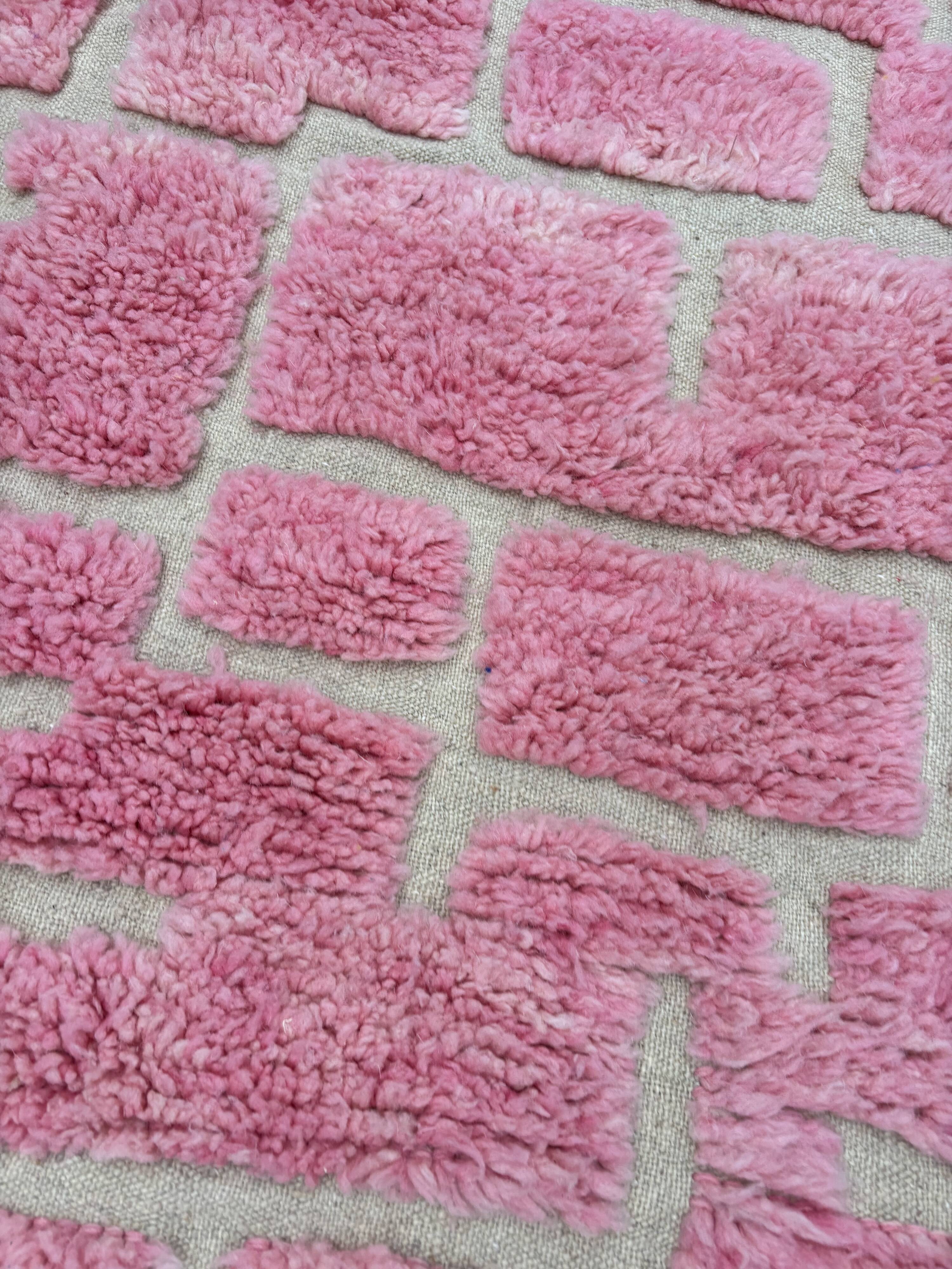 Large Pink Berber Rug – Hallway Size 85x300 cm, 100% Wool