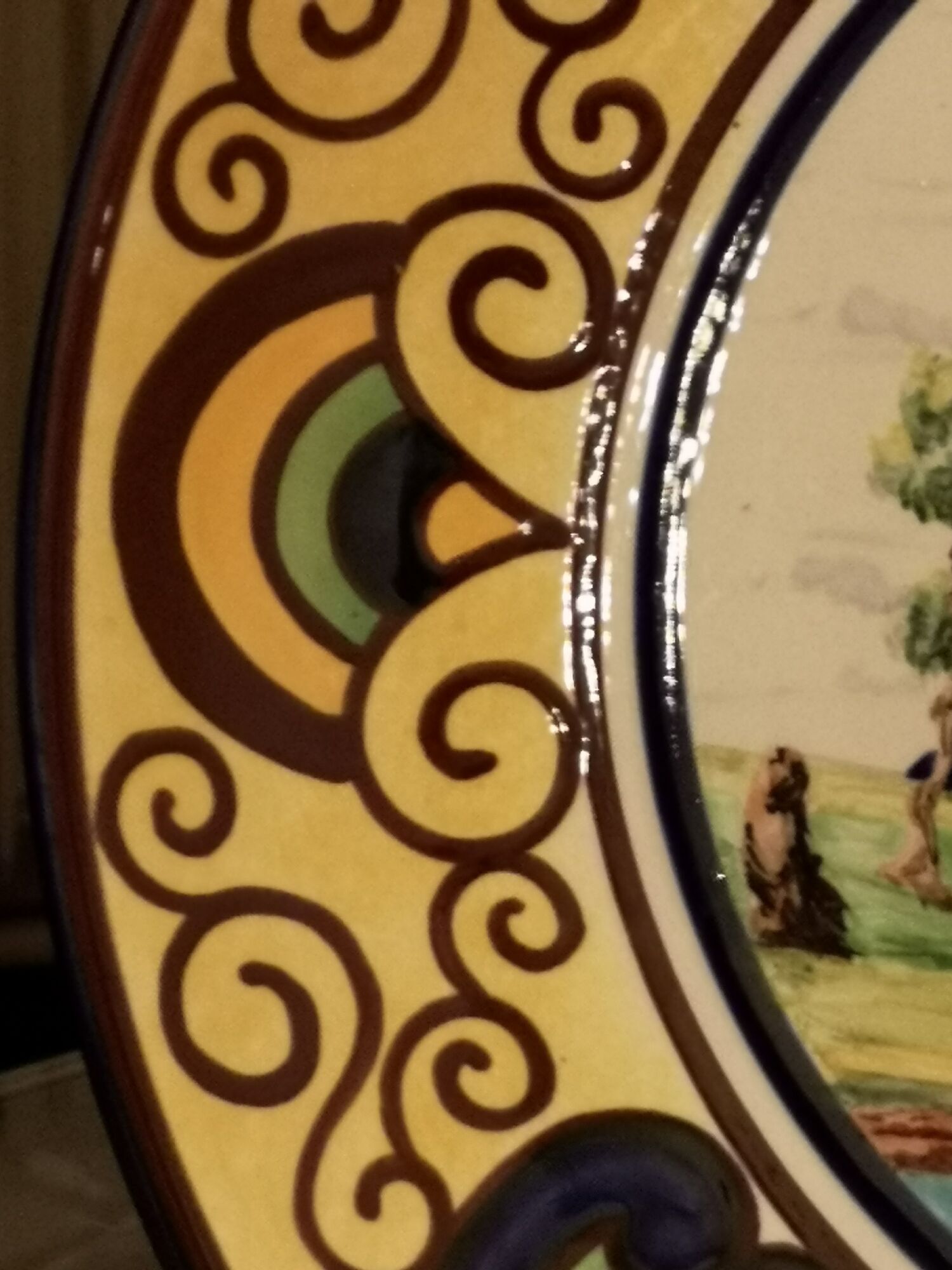 large wall dish in earthenware by Desvres Breiz Gabriel Fourmaintraux art deco