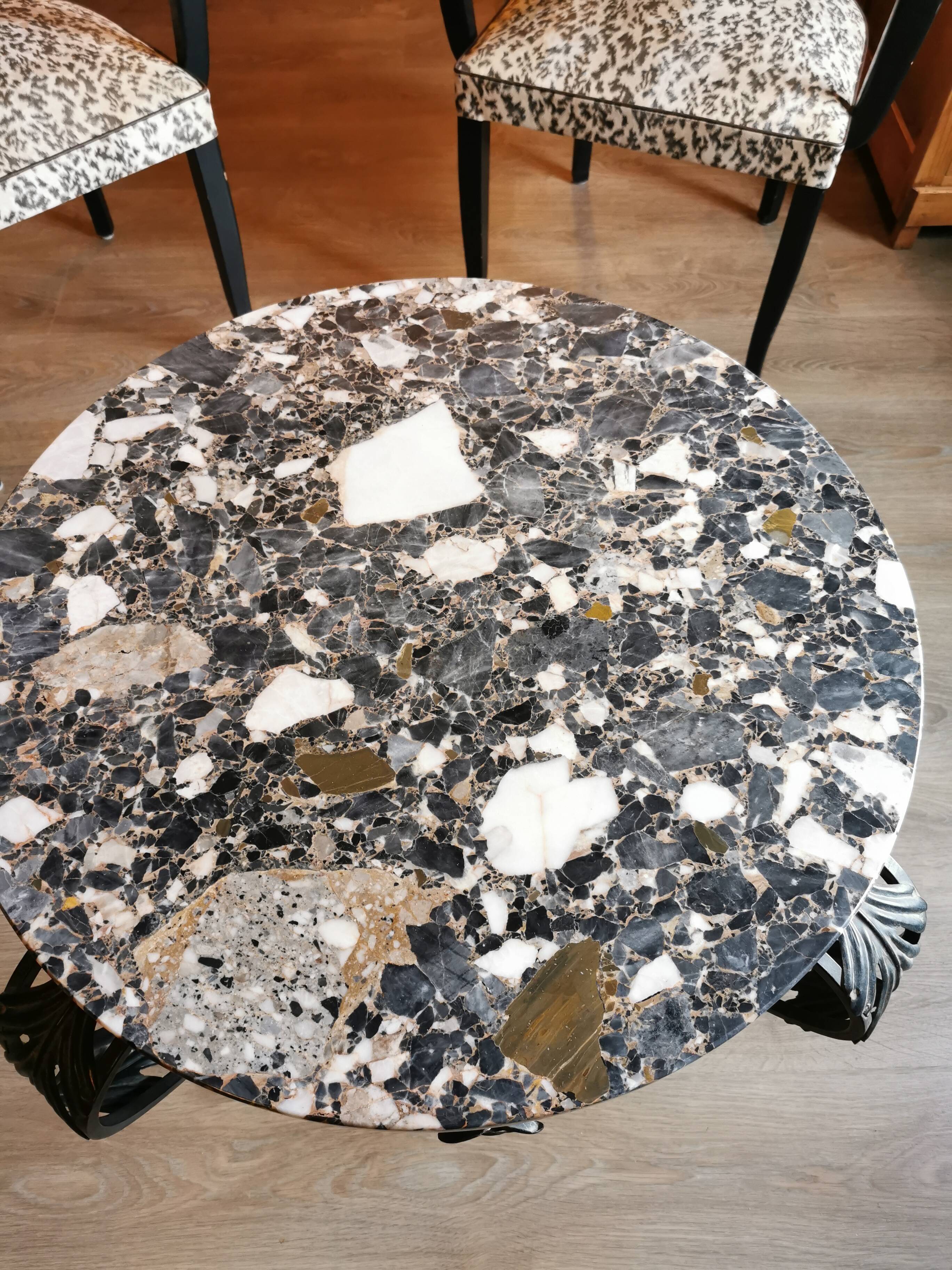 Art deco wrought iron and marble coffee table 40s