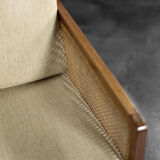 Mid-century modern Scandinavian mahogany armchair with French wicker by Bernt Petersen.