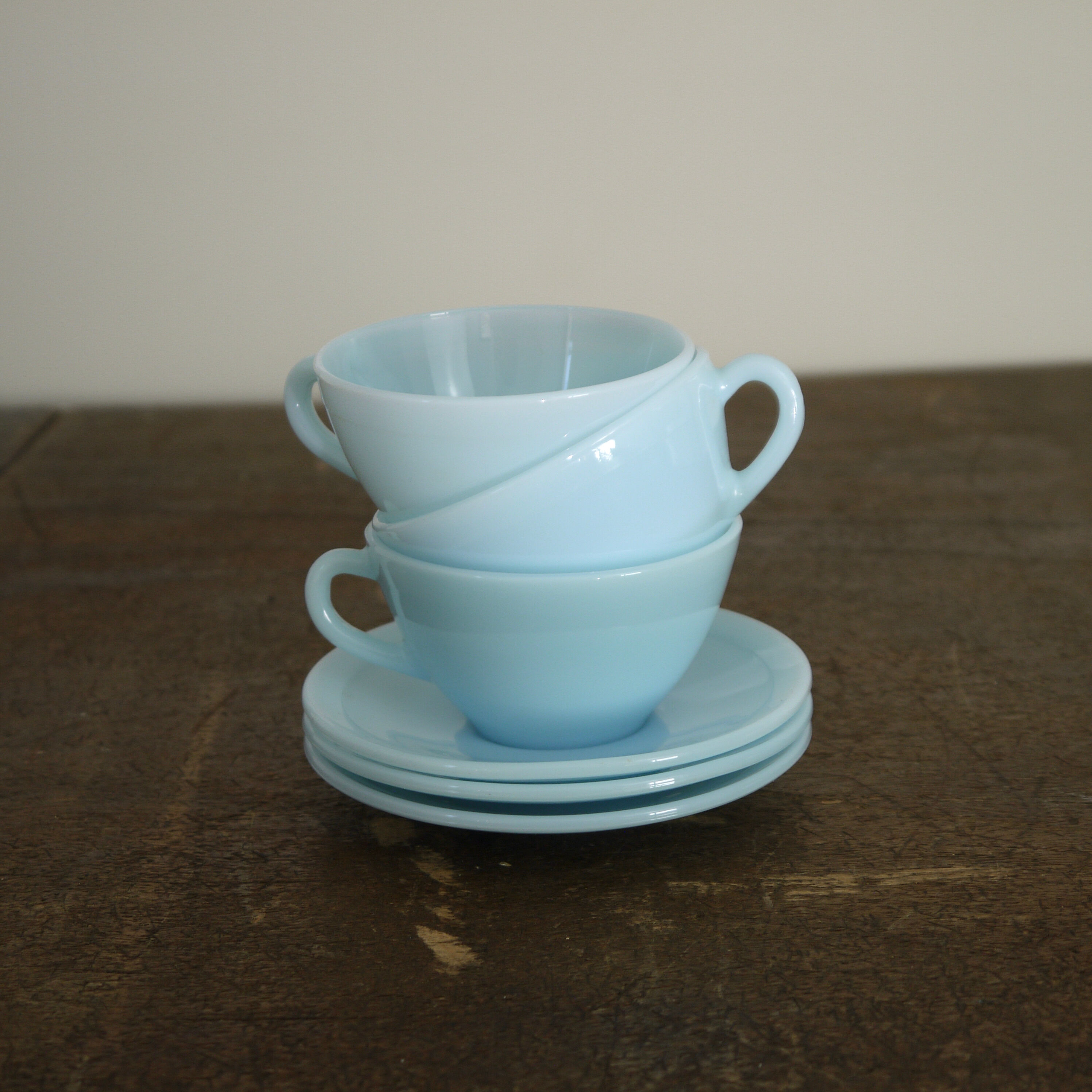 Three blue cups Duralex