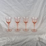 Set of 4 pink rosé glasses with twisted foot - 70s / 80s