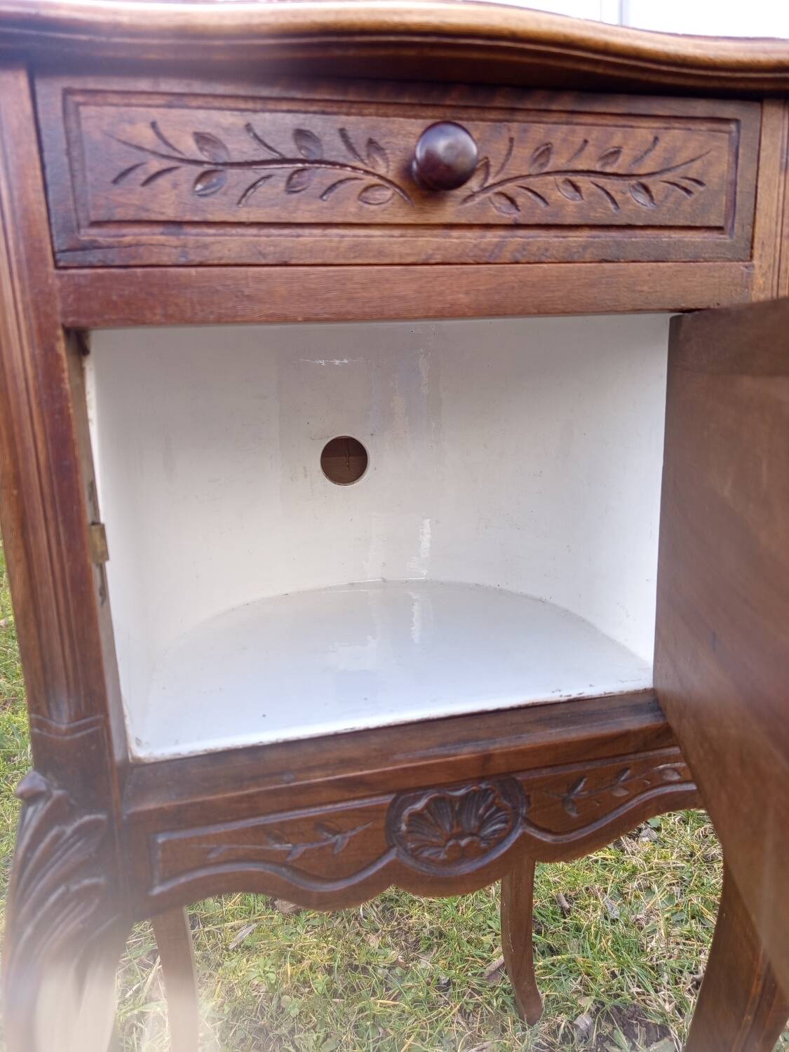 Wood and marble bedside table
