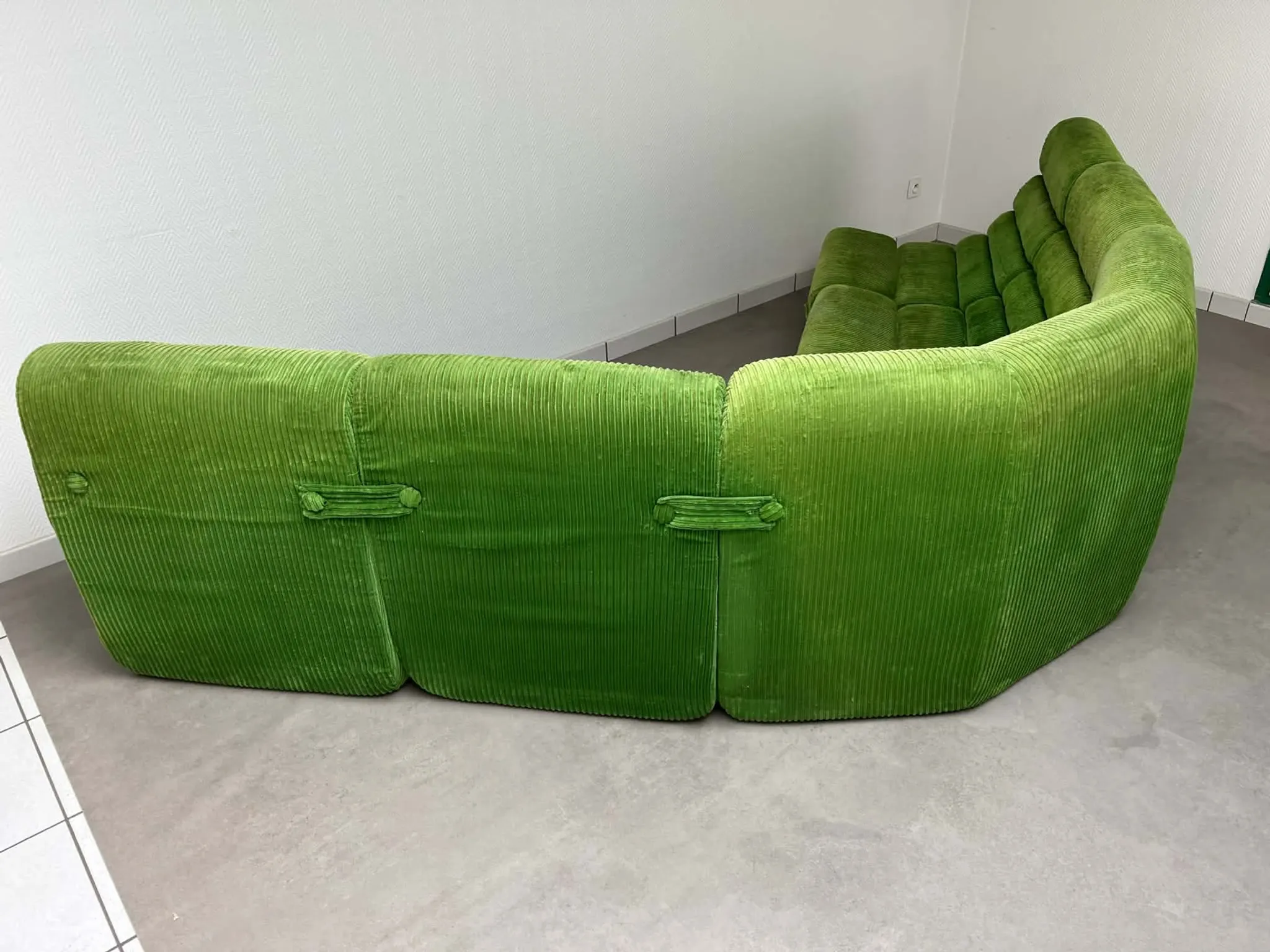 Modular green velvet corner sofa, 1970s