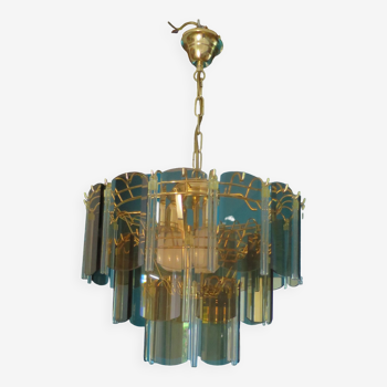 Suspension chandelier 3 rows plates smoked glass and tassels