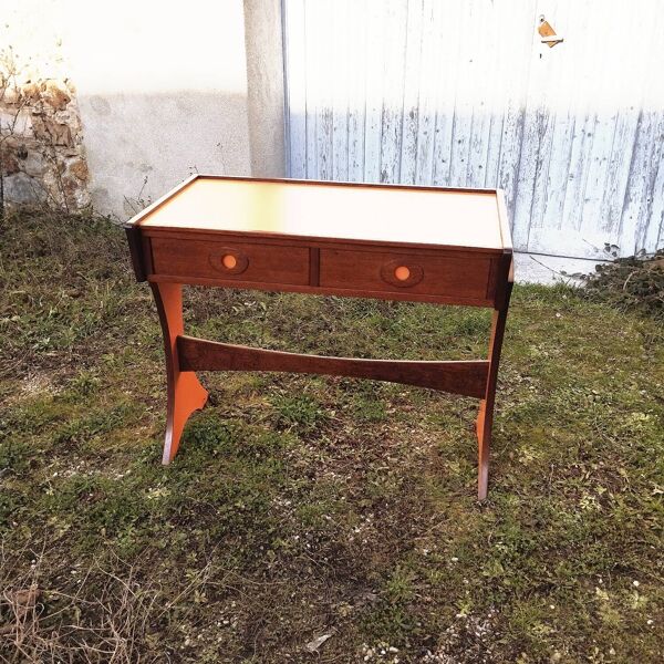 Console bureau bois acajou et formica design 70