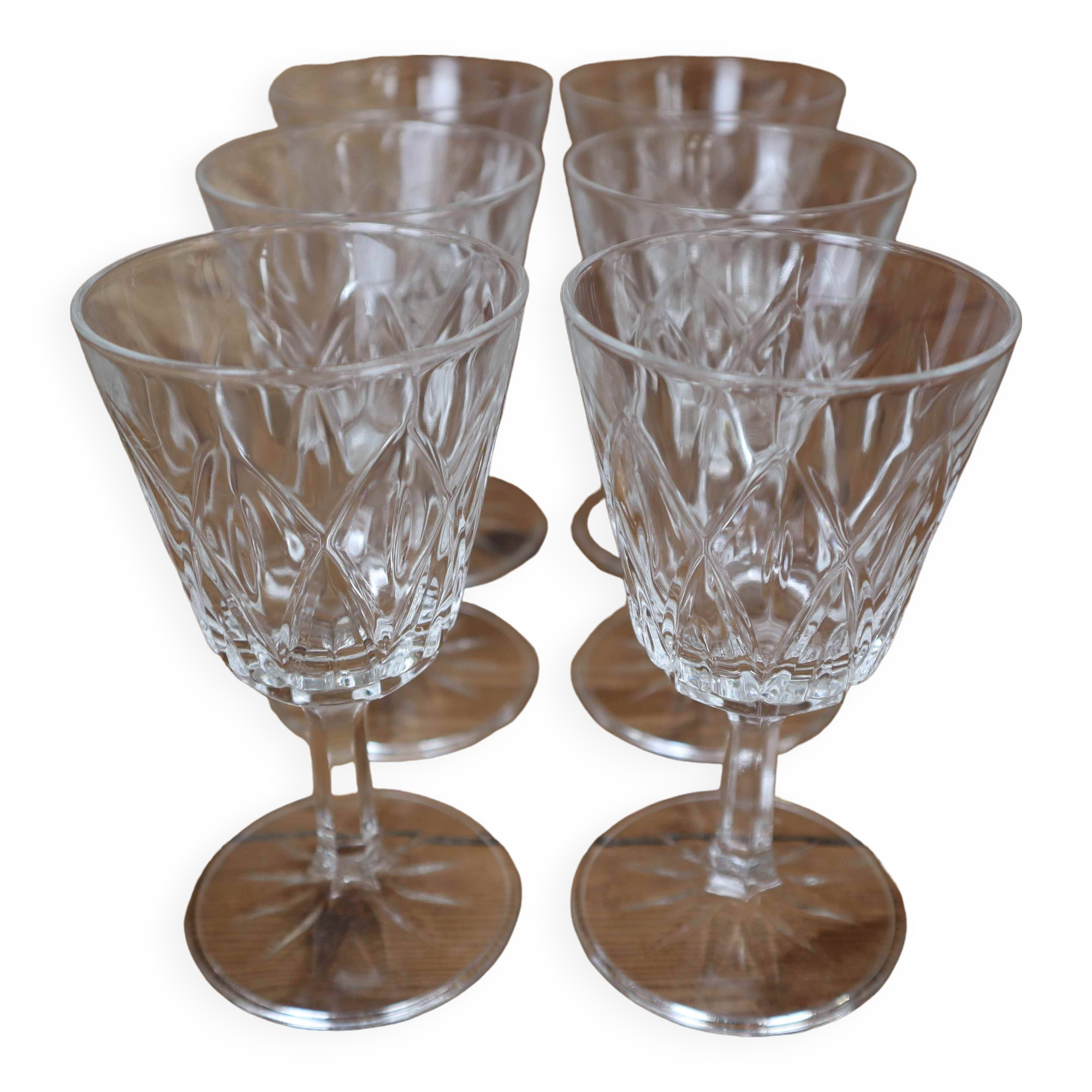 Set of 6 Arlequin white wine glasses in Reims crystal glass 1950