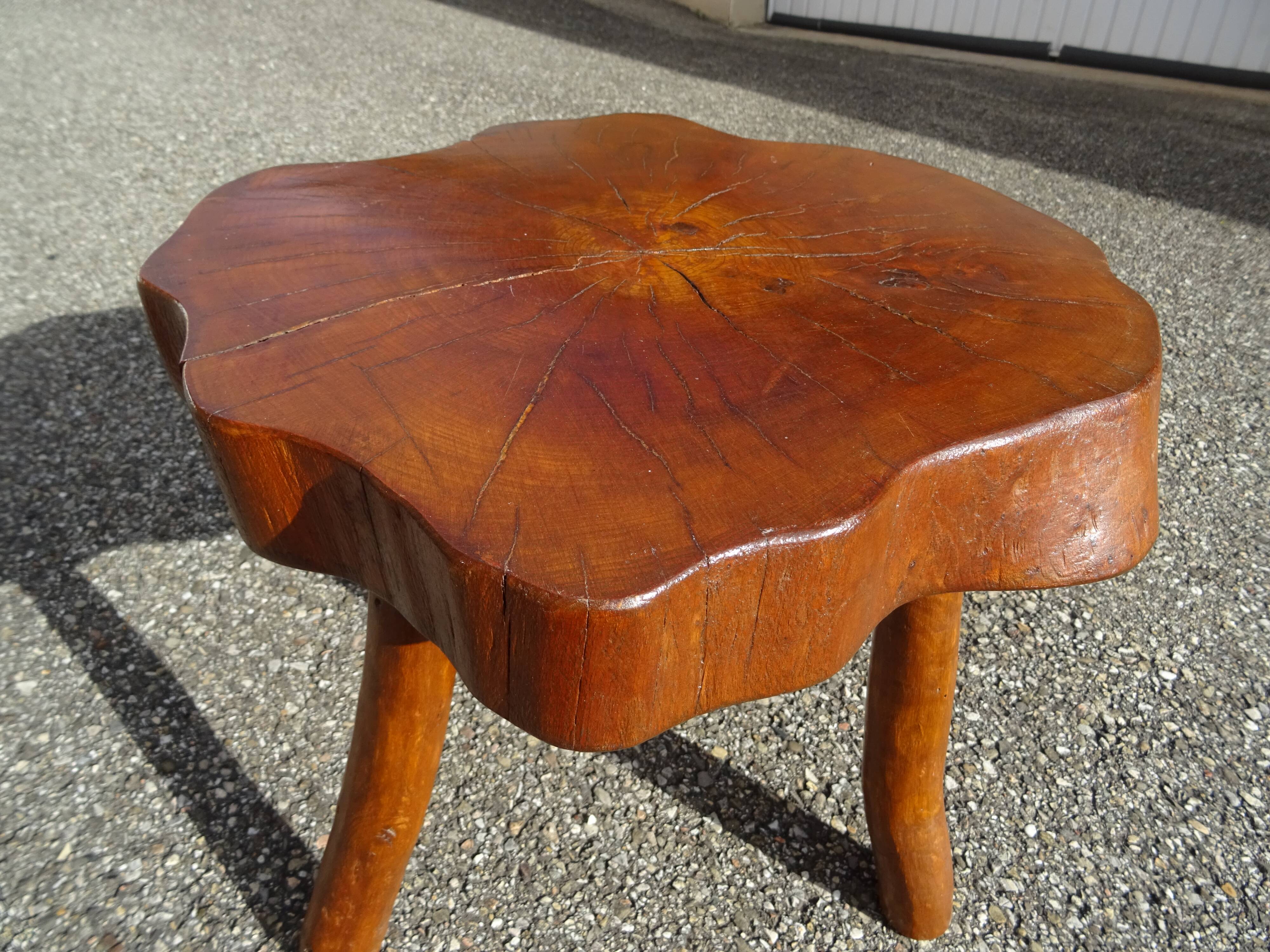 Brutalist style coffee table in vintage solid wood