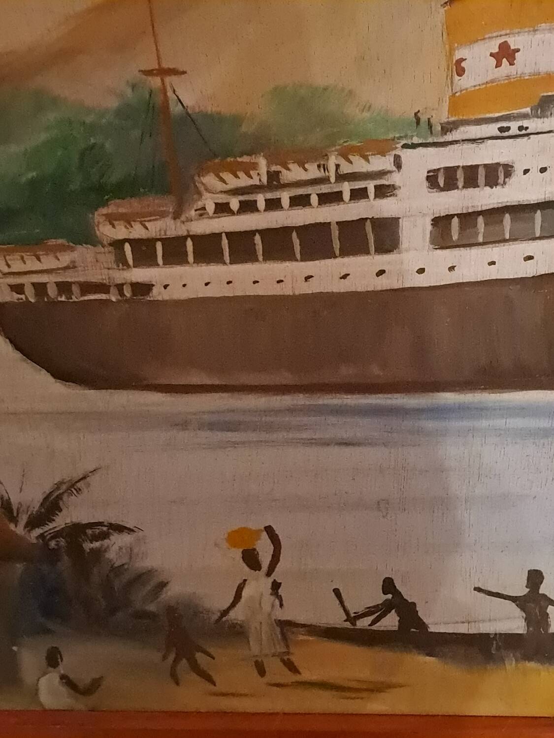 Tableau  "Paquebot en croisière "Signé.