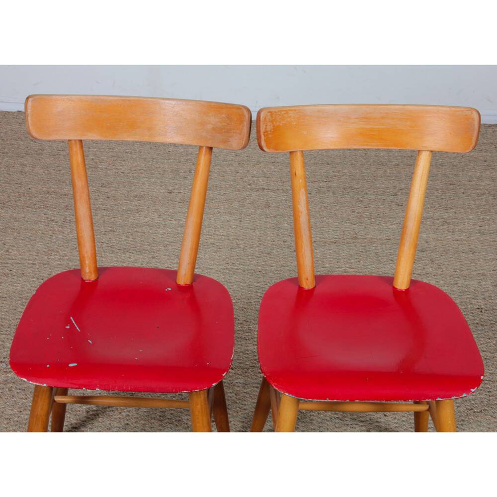 Set of four red chairs published by Ton, 1960