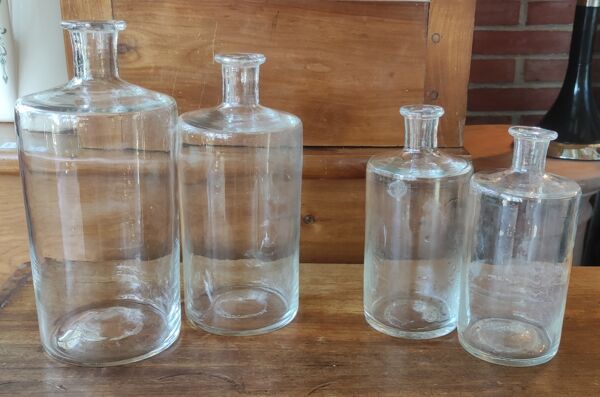 Série 4 flacons d apothicaire pharmacie verre soufflé