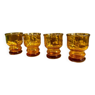 4 vintage Pernod amber glasses