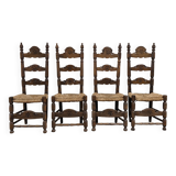 Set of 4 wooden and straw chairs