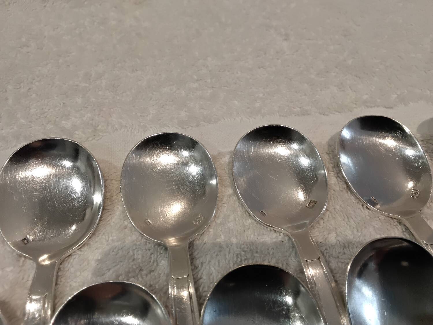 12 silver-plated metal ice scoops, Art Deco style, silversmith SOH