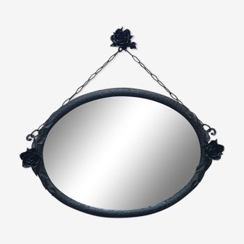 Old oval wrought iron mirror 63x44cm