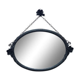 Miroir  ovale ancien  en fer forgé 63x44cm