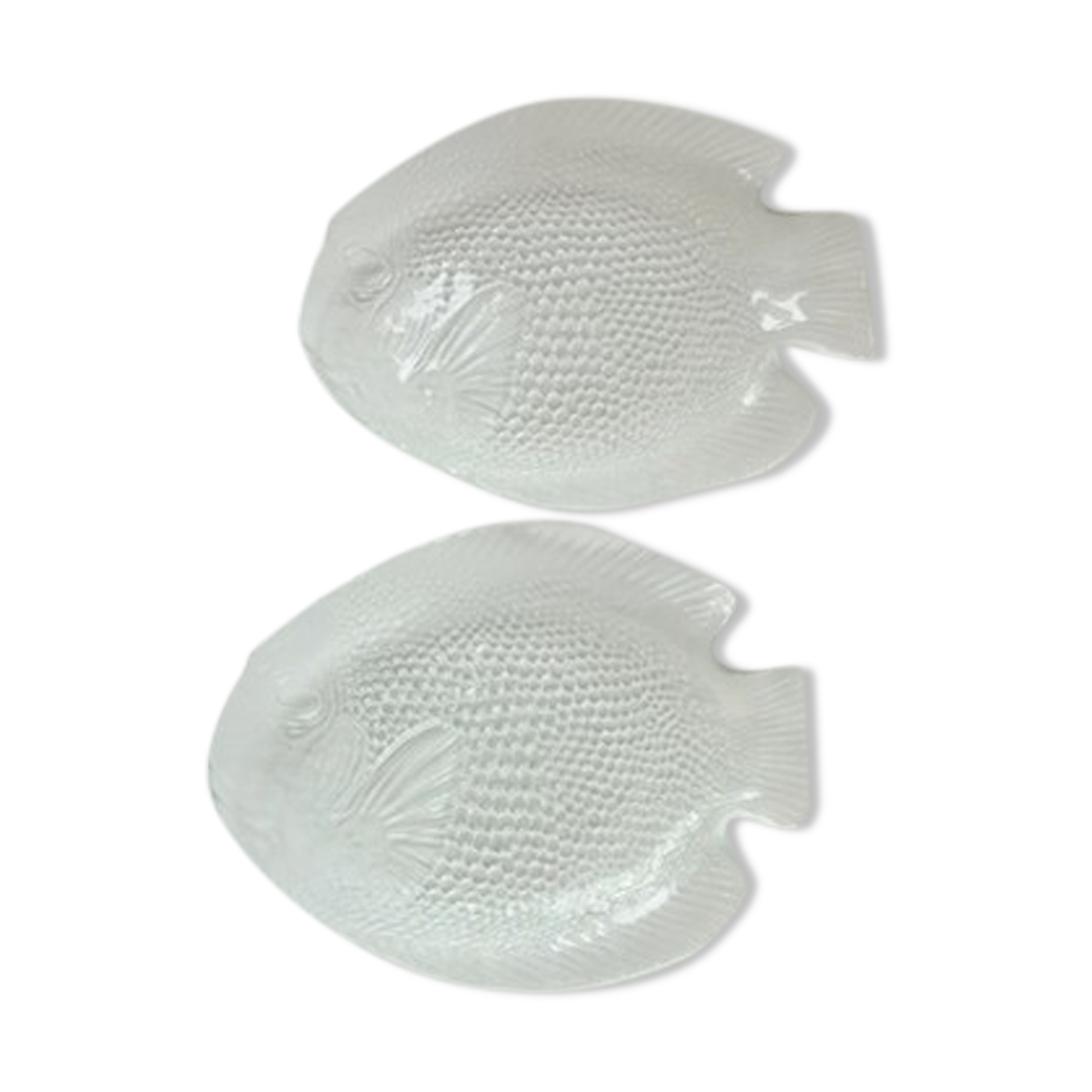 Paire d’assiettes plates forme poisson en verre