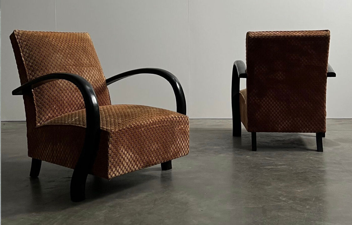 Pair of art deco velvet armchairs