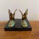 Bronze and marble bookends representing 2 roosters