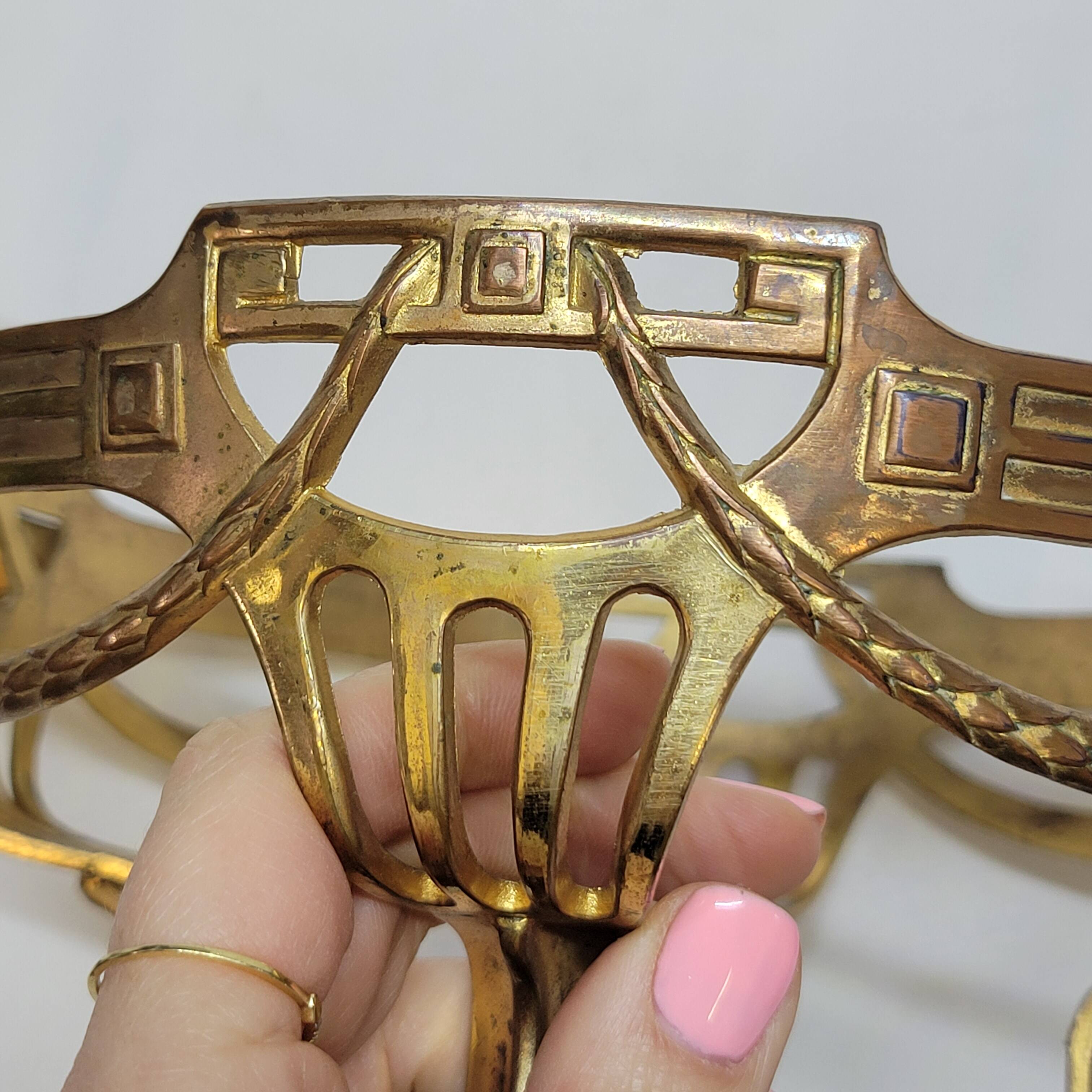 Antique gold metal and cobalt blue glass centerpiece planter