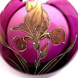 Bonbonnière art nouveau verre violet émaillé Legras iris à l'or fin