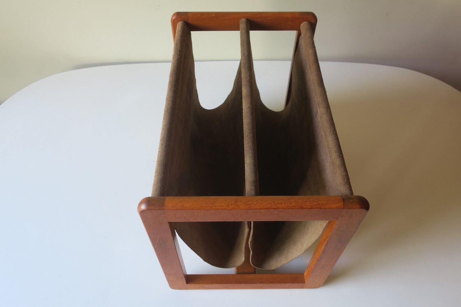 Aksel Kjersgaard teak and suede leather magazine rack 1960