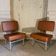 Pair of modernist low chairs in skai camel vintage 60s/70s