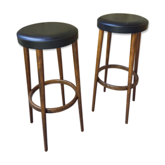 Paire de tabourets hauts en bois
