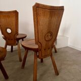 Set of 5 vintage 70s Brutalist design solid wood chairs