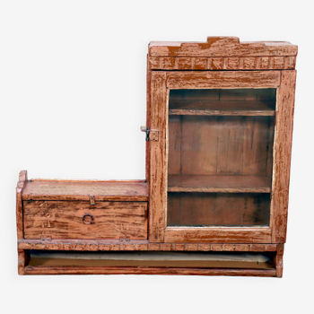 Medicine cabinet - Art Deco wall shelf in Burmese teak