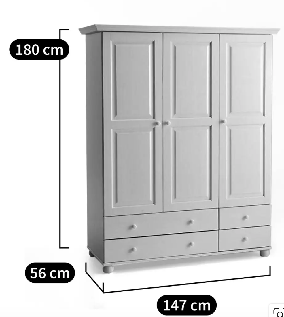 Linen wardrobe and solid pine wardrobe 180x147x42