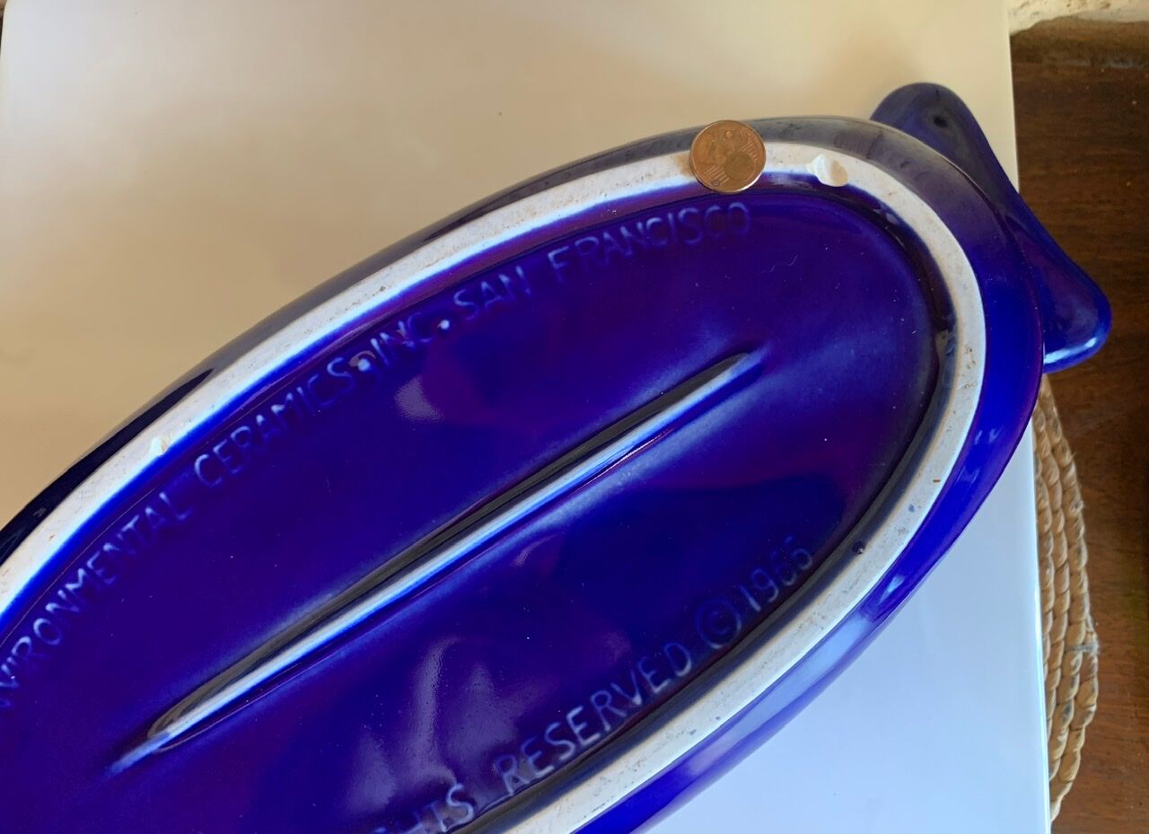 Vintage blue ceramic serving dish by Environmental Ceramics Inc., San Francisco, 1966