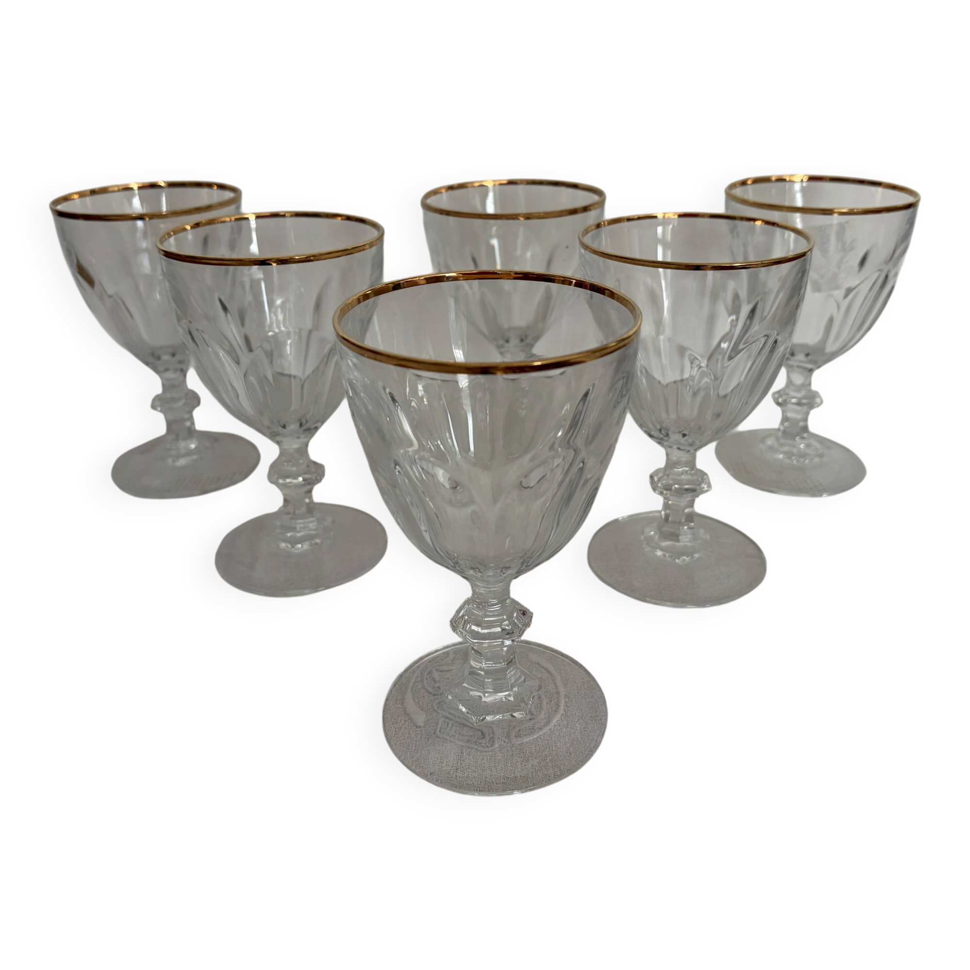 6 crystal stem glasses with a gold rim