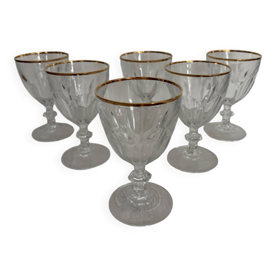 6 verres à pieds en cristal liseré doré