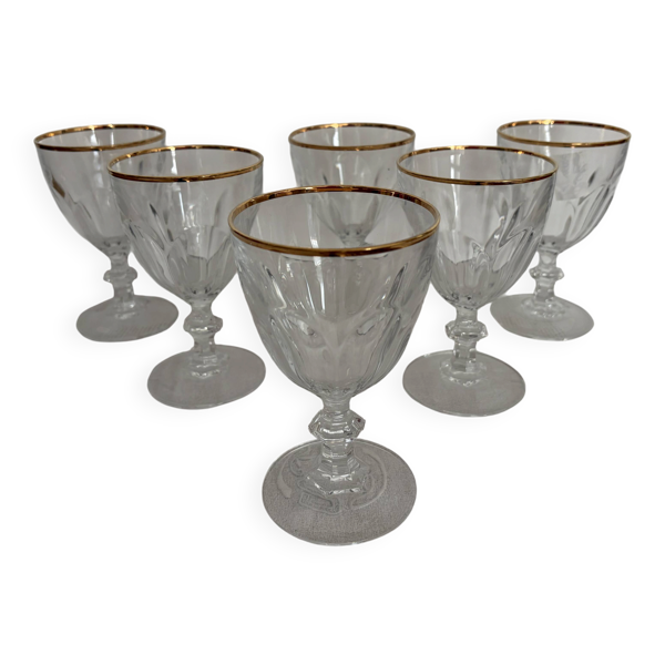 6 verres à pieds en cristal liseré doré
