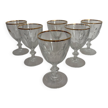 6 crystal stem glasses with a gold rim