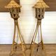Pair of Tiki Style Lantern Floor Lamps in Bamboo & Rattan – Vintage