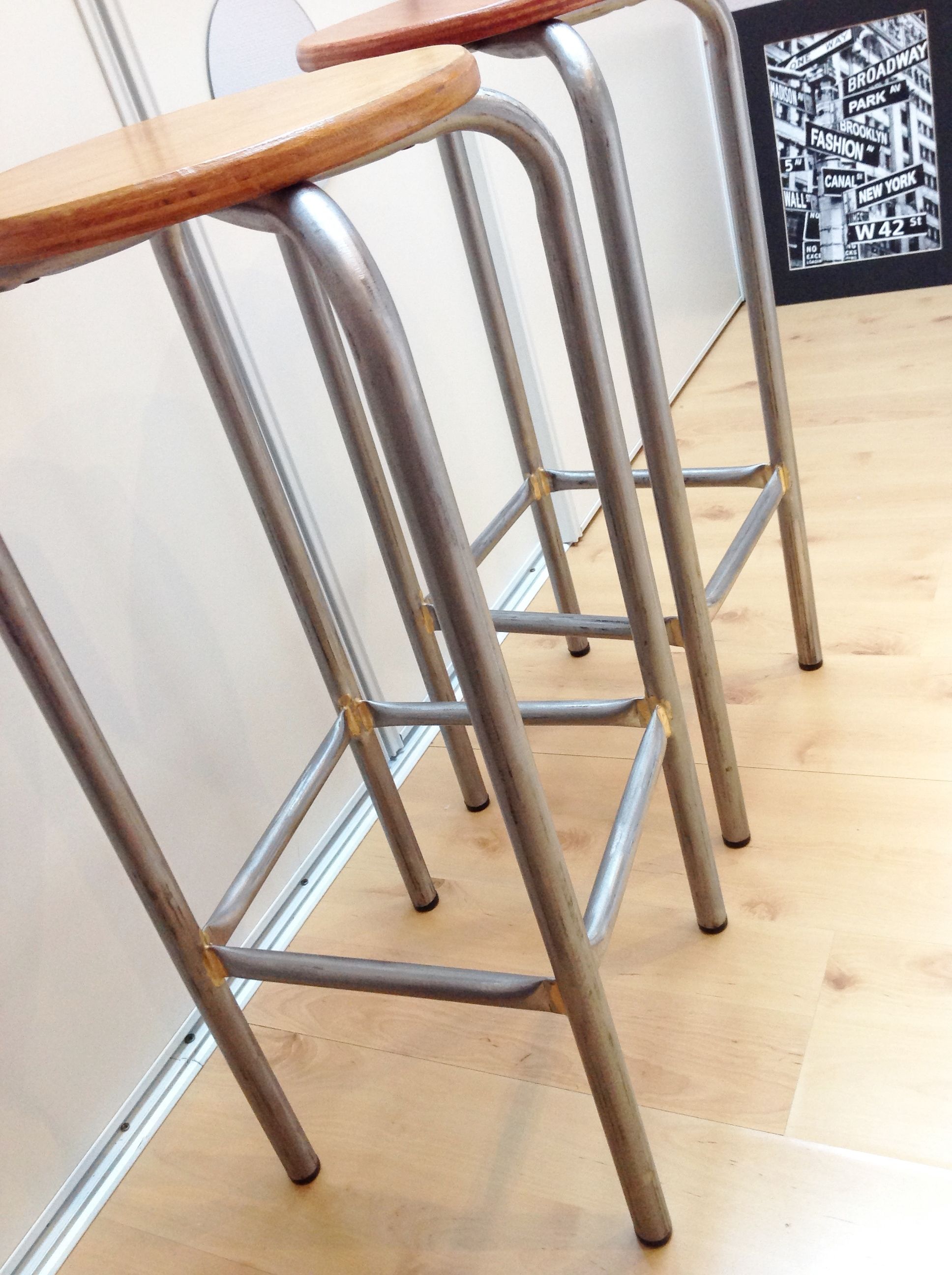 Pair of high wooden stools and metal industrial style 60/70