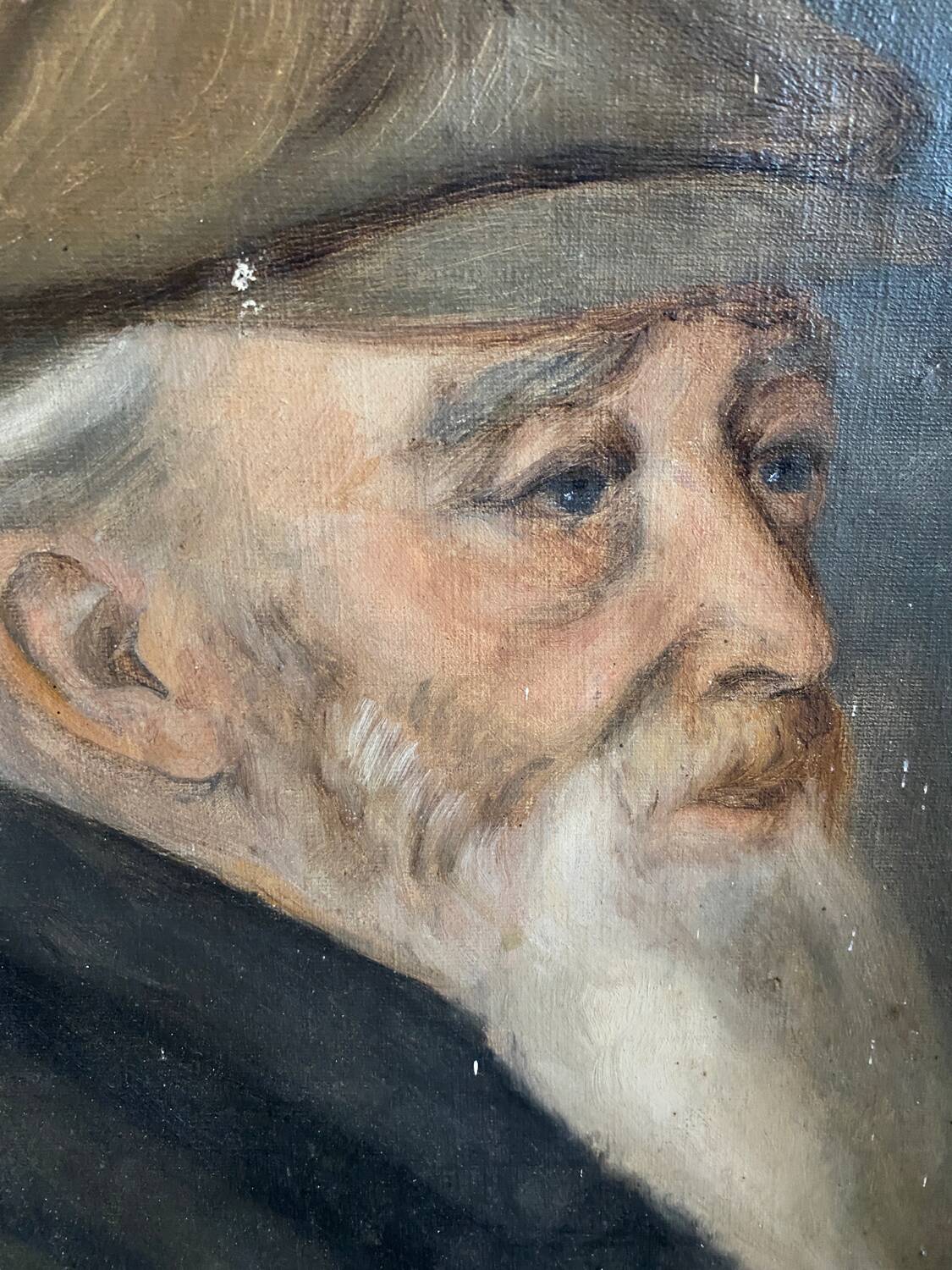 Oil on canvas Portrait of an old man in a beret