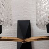 Pair of double wall lights in bubbled glass by Maison Arlus, France circa 1960.