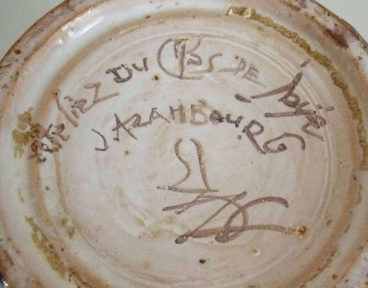 Rooster pitcher vase, glazed ceramic signed Jeanne Azambourg, Le Clos De Joye, 1960s